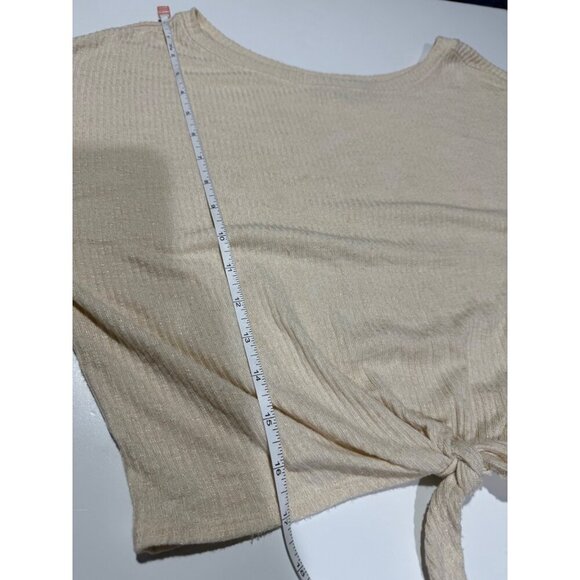 Abercrombie & Fitch Womens XS Oversized Ribbed Knit Tie-Front Cream Crop Top - Picture 8 of 9